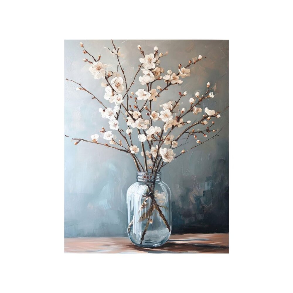Blush Blooms & Mercury Glass Unframed Canvas Wall Art  24" X 32"